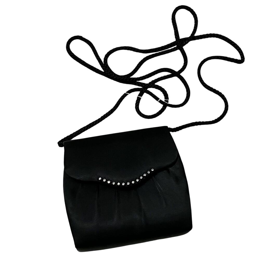 Black Evening Bag Pacific Express Twilight Collection Black Satin Rhinestone NEW